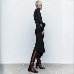 ZARA LEATHER HEELED OVER-THE-KNEE BOOTS BURGUNDY Size 36